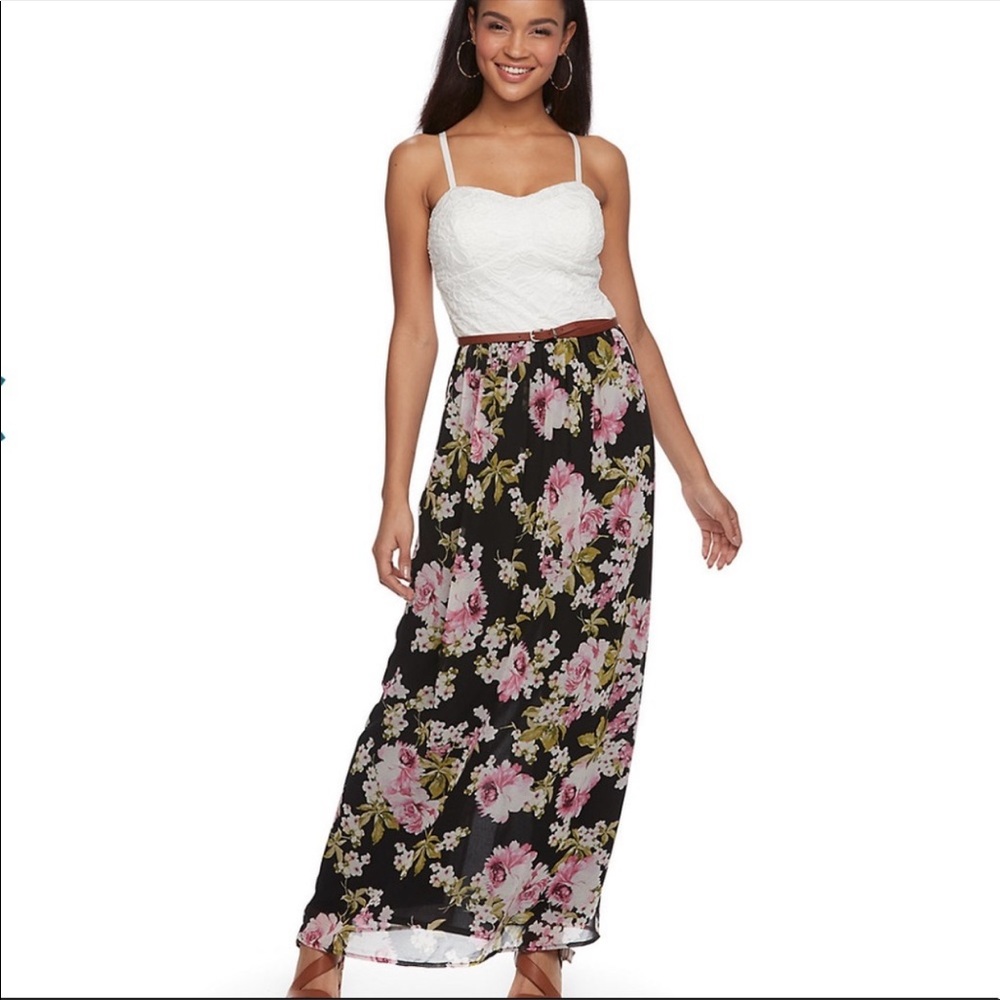NWT Lily Rose Floral Lace Belted Maxi Dress - Size XS